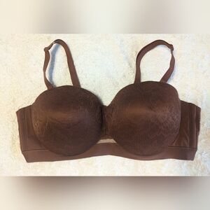 Cacique Comfort Bliss Strapless Multi Way Bra Brown Lace Lane Bryant sz 46D